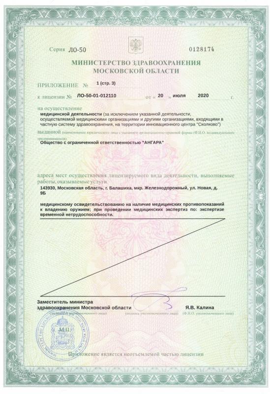 Приложение №3 к лицензии № ЛО-50-01-0121110
